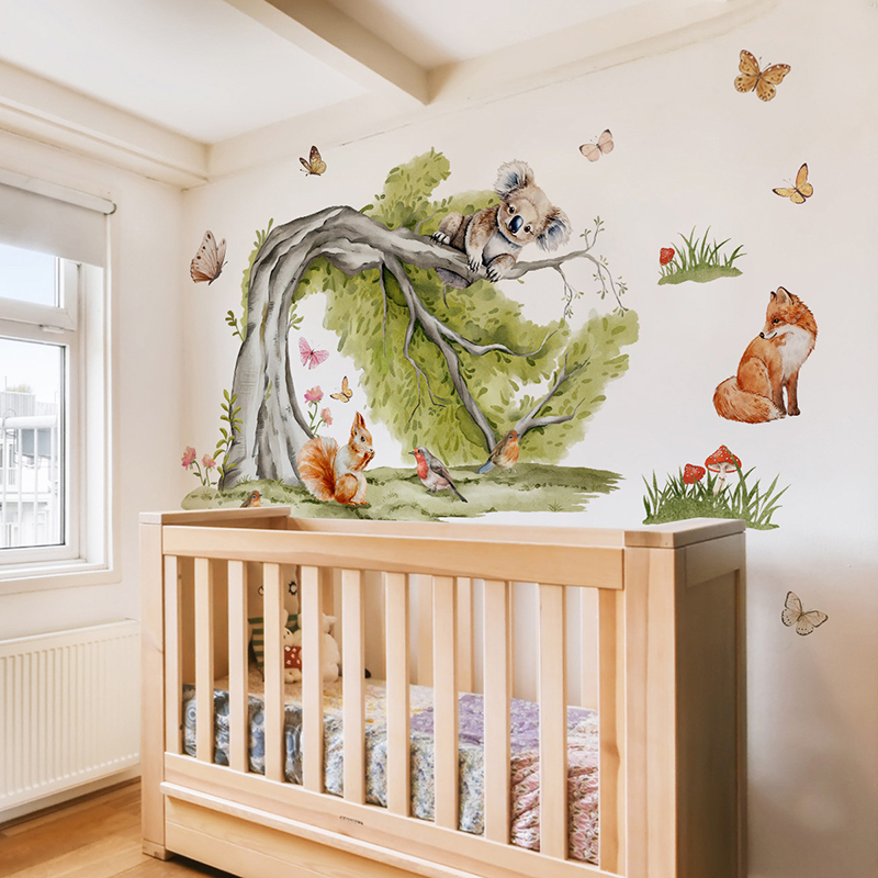 Jungle Large Tree Animals Wall - đánh giá và giá Baby Nursery Jungle Wallpaper