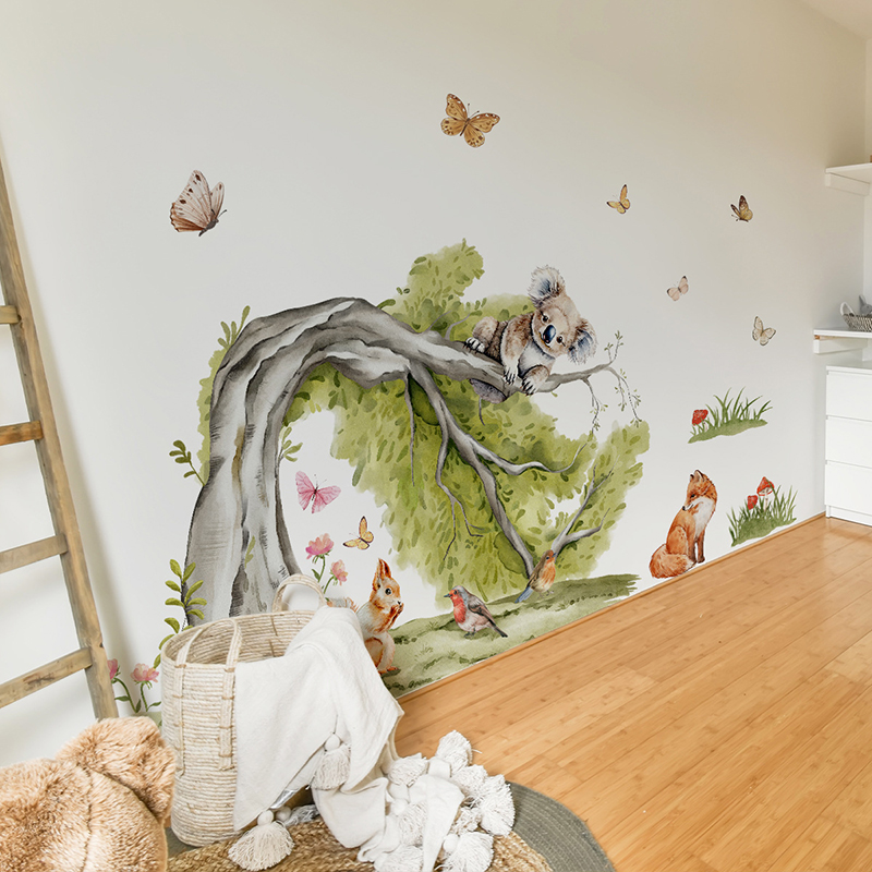 Jungle Large Tree Animals Wall - đánh giá và giá Baby Nursery Jungle Wallpaper