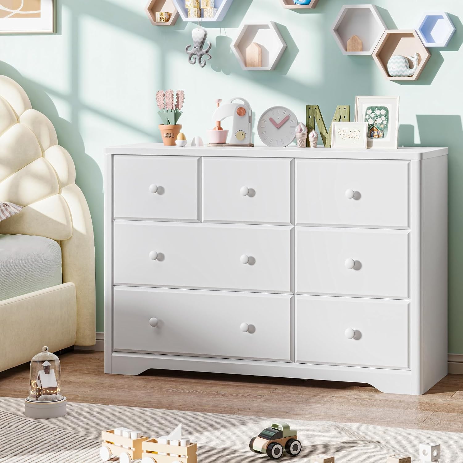 Dresser Cabinet 7 Drawers Kids - đánh giá và giá Baby Nursery Drawers