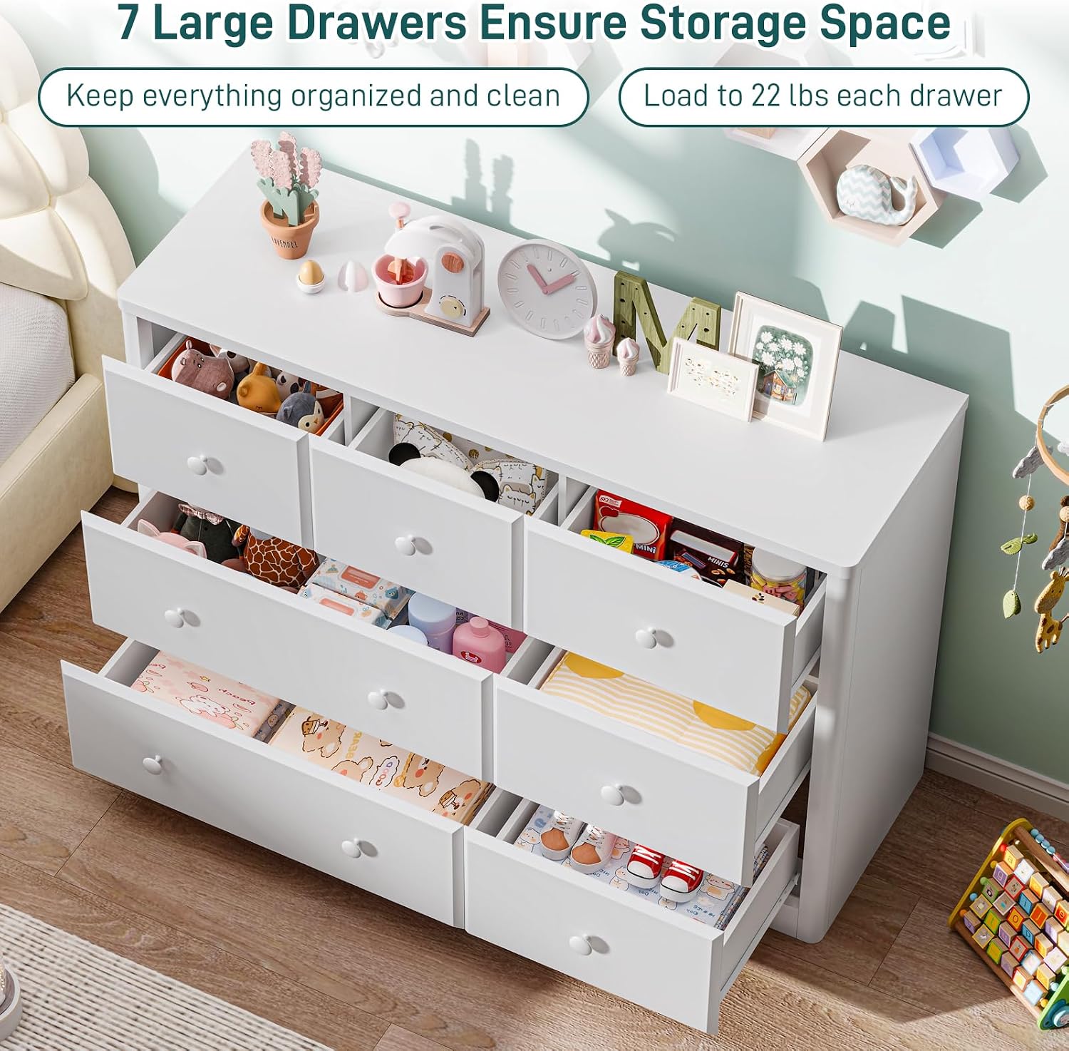 Dresser Cabinet 7 Drawers Kids - đánh giá và giá Baby Nursery Drawers